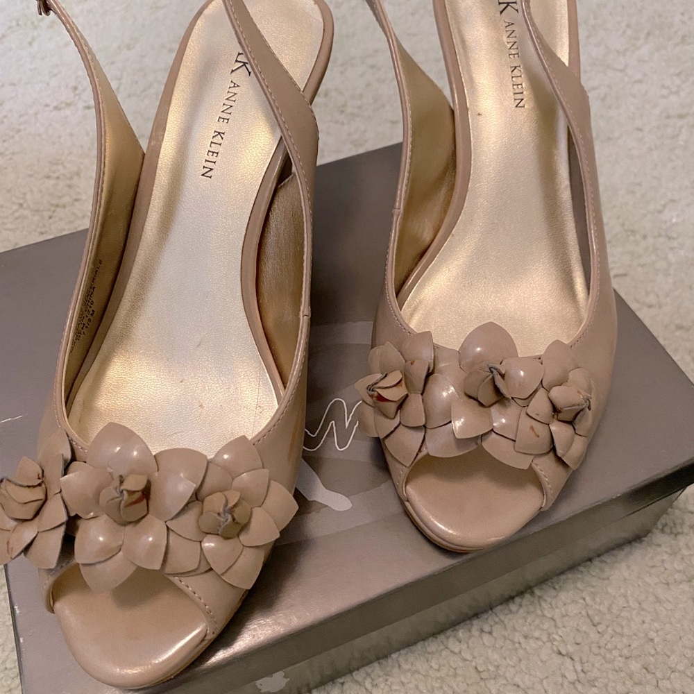 Anne Kline floral embellished back strap heels